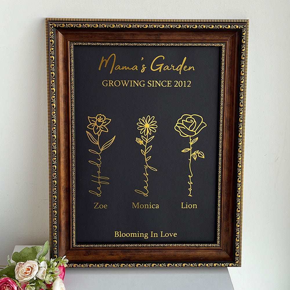 Hot Sale⭐️Custom Golden Foil Birth Flower Frame (Customized free)