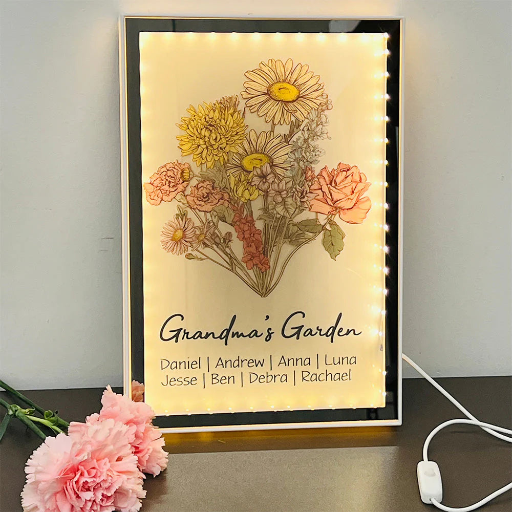 Custom Birth Flower Bouquet LED Light Magic Mirror - Mother's Day Gift