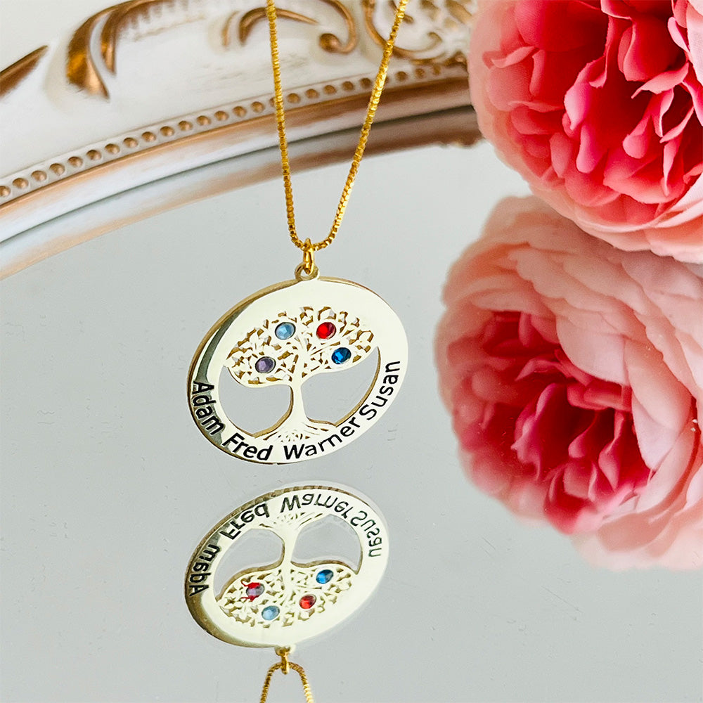 Custom Family Tree Birthstone Necklace For Mom/Grandma - Mother's Day Gift (Customized free)