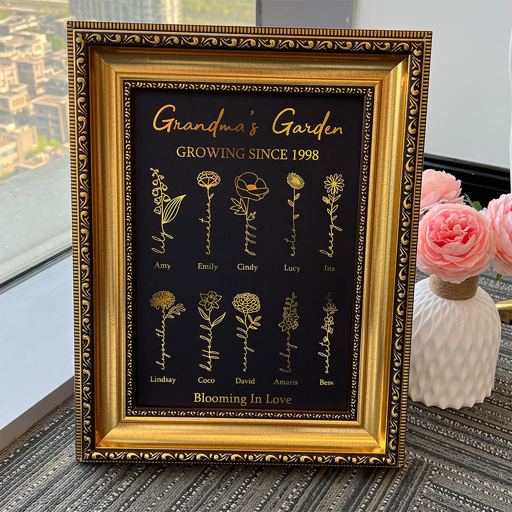 Hot Sale⭐️Custom Golden Foil Birth Flower Frame