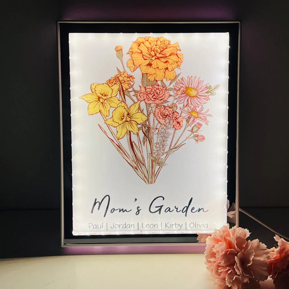 Custom Birth Flower Bouquet LED Light Magic Mirror - Mother's Day Gift