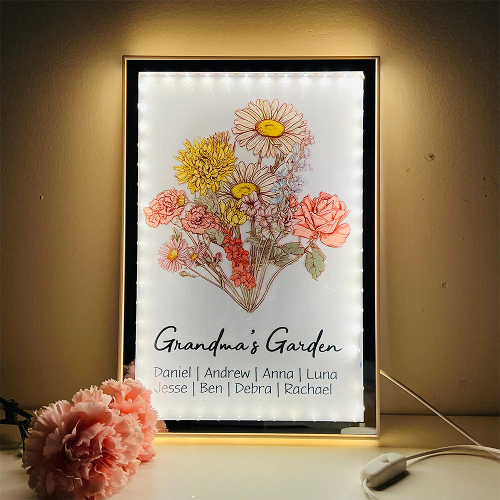 Custom Birth Flower Bouquet LED Light Magic Mirror - Mother's Day Gift