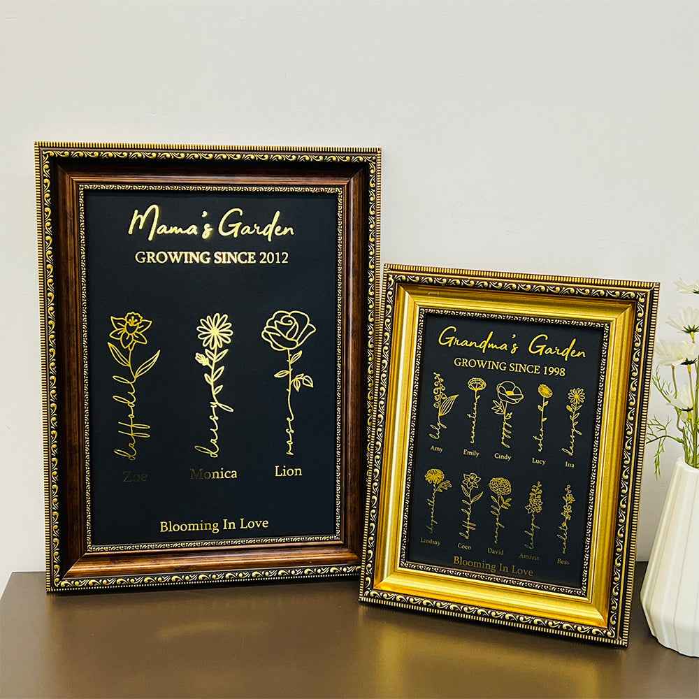 Hot Sale⭐️Custom Golden Foil Birth Flower Frame (Customized free)