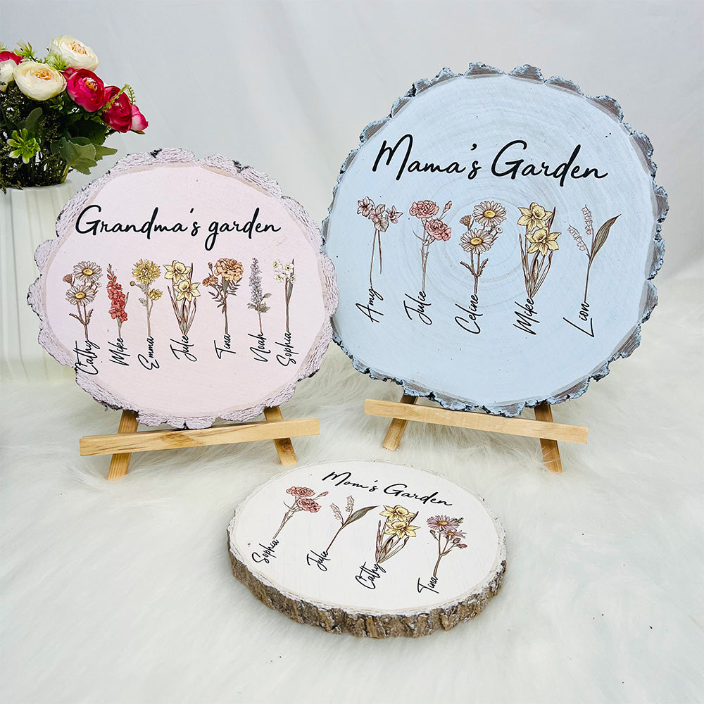 ⭐️ Mom's Garden is Her Children Custom Natural Wood Slice With Name