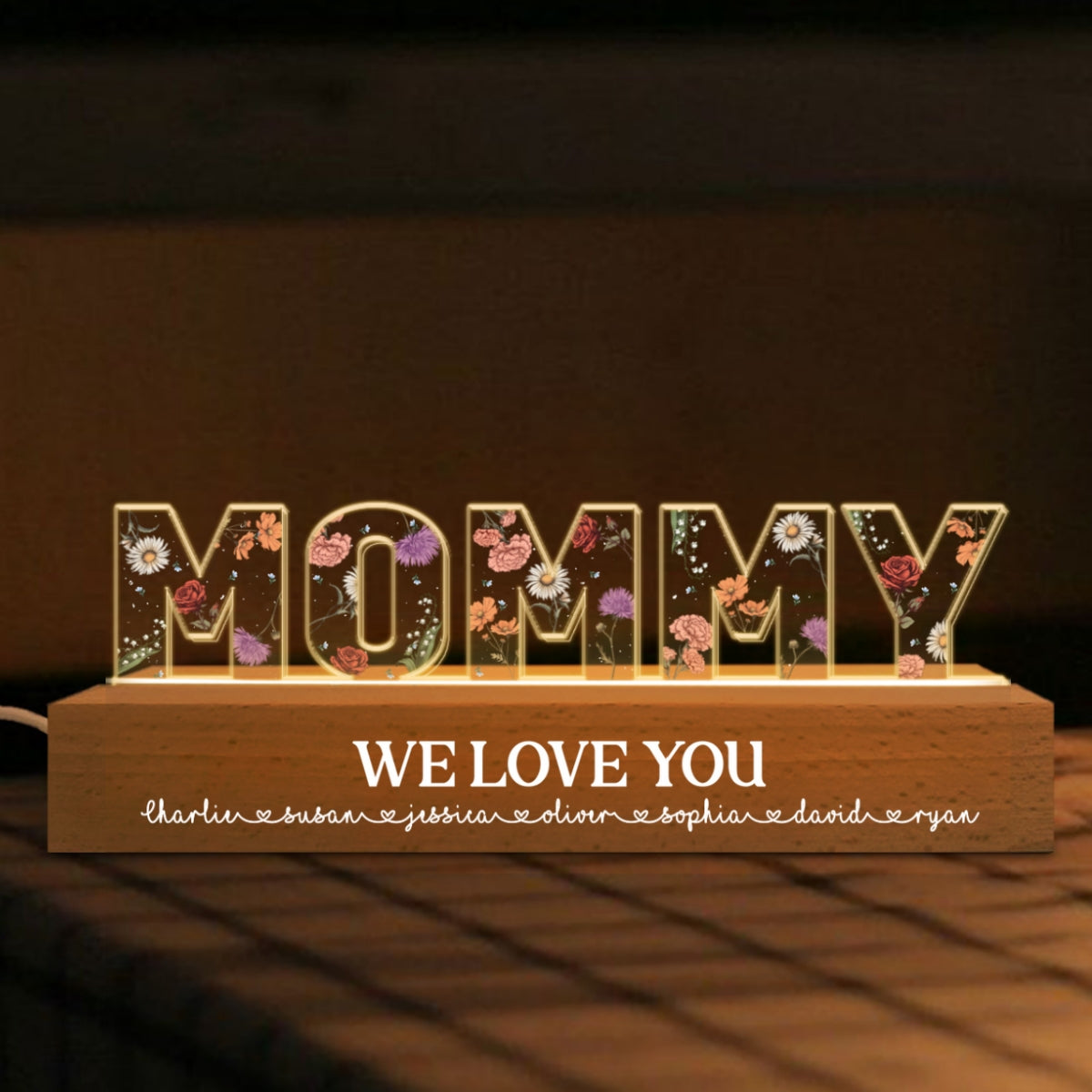 Custom Flower Printed LED Night Light, Birth Month Flower, Gift For Mom Grandma (Customized free)