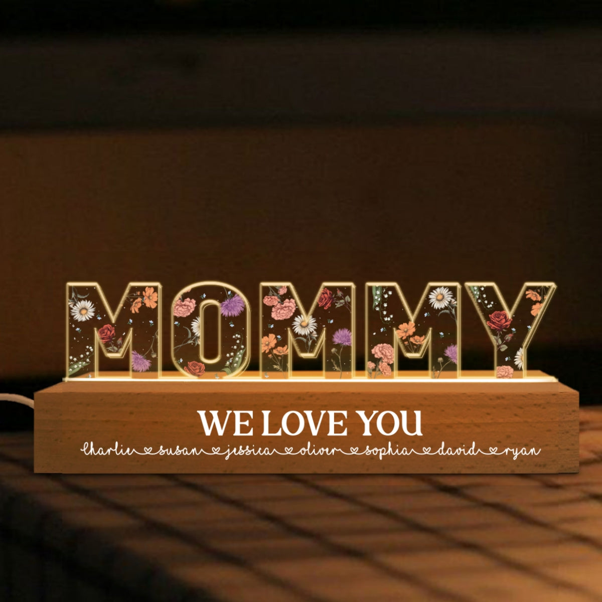 Custom Flower Printed LED Night Light, Birth Month Flower, Gift For Mom Grandma (Customized free)