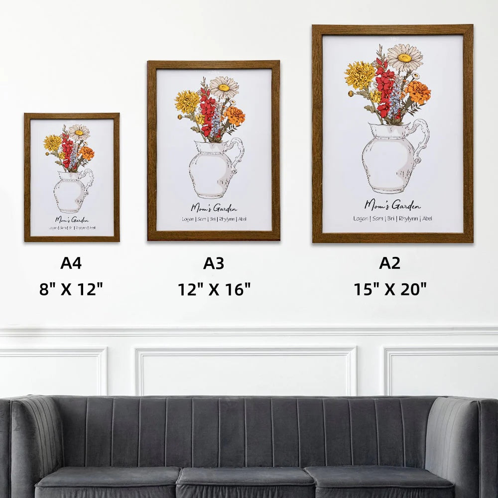 Personalized Birth flower Bouquet Vase Names Frame For Mom/Grandma