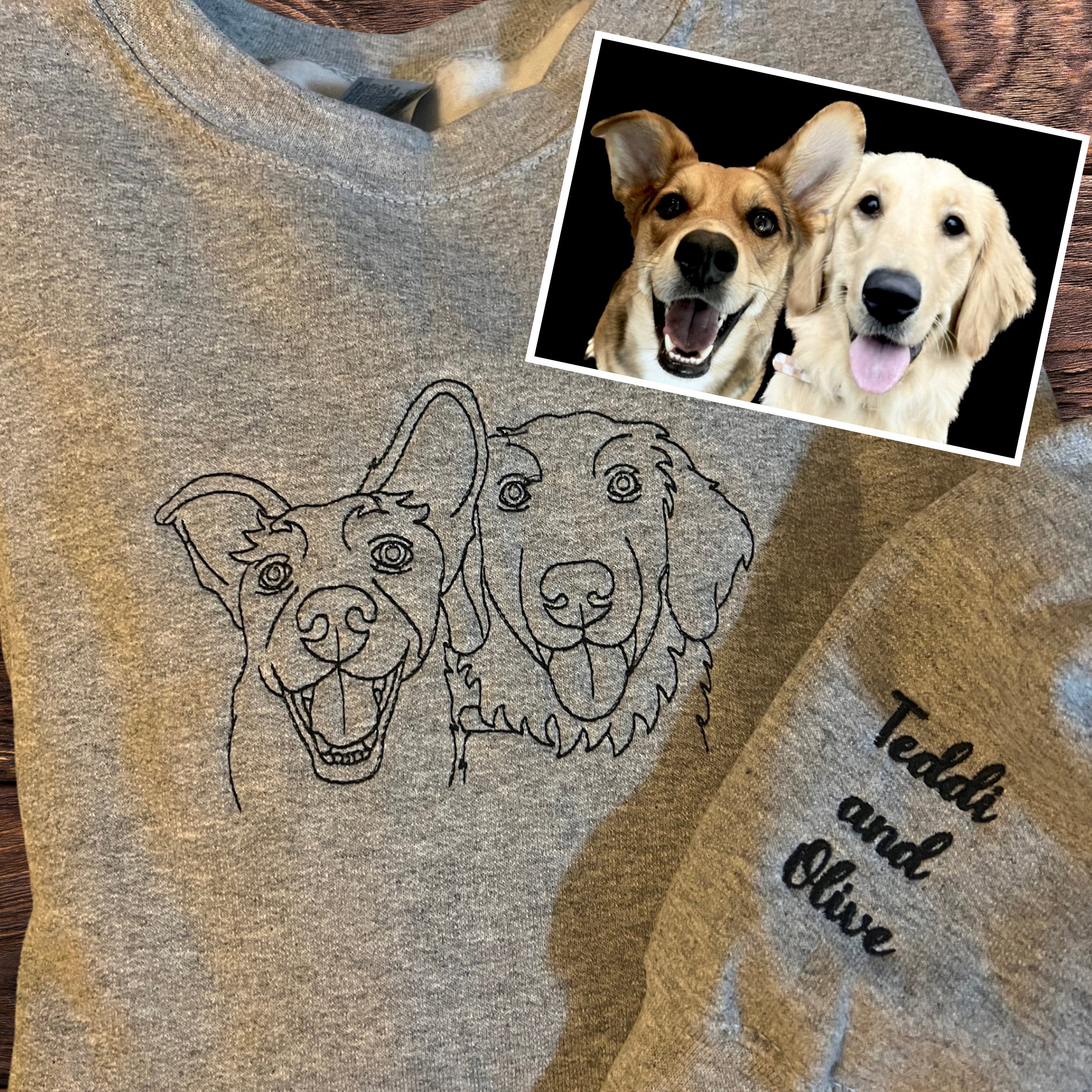 Custom Full Color/Outline Embroidered Pet Portrait Christmas Jumper Sweatshirt