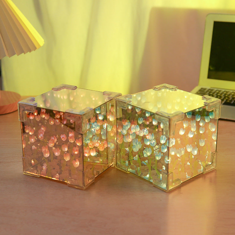 Handmade DIY Tulip Flower Magic Cube Mirror Night Light