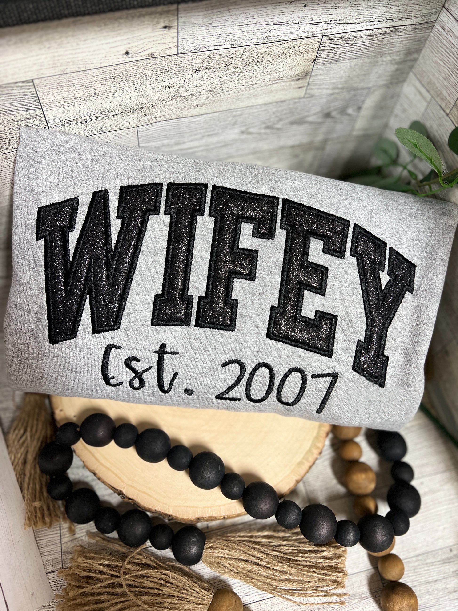 Personalized Wifey Embroidered Sweatshirt, Wife Sweatshirt, Custom Embroidered Sweatshirt, Glitter sweatshirt