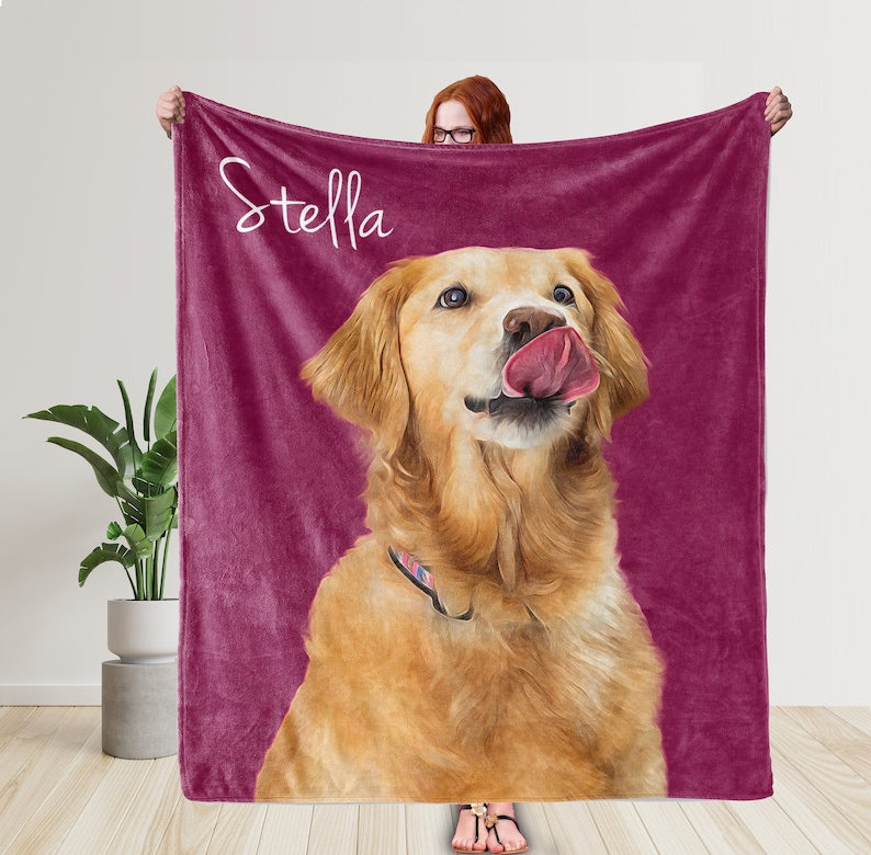 Personalized Pet Portrait Photo Fleece Blanket