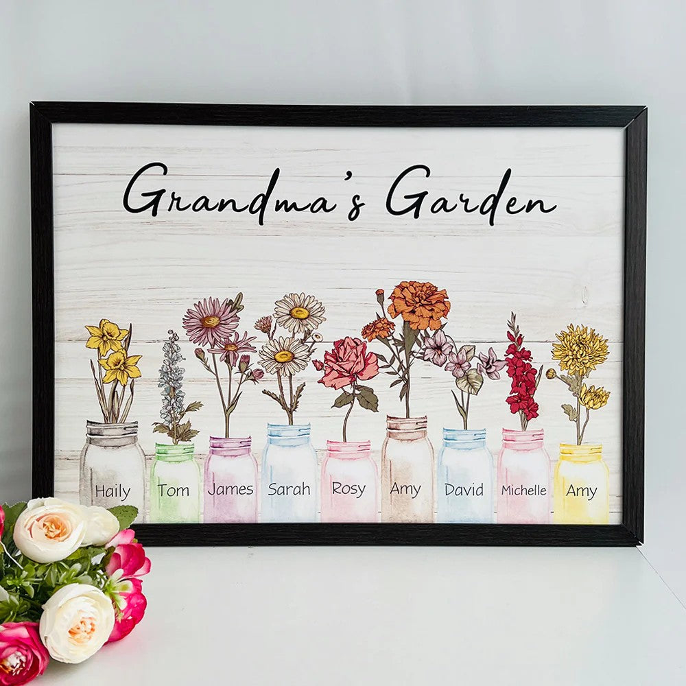 Names Birth Flower Frame, Jar Vases Art