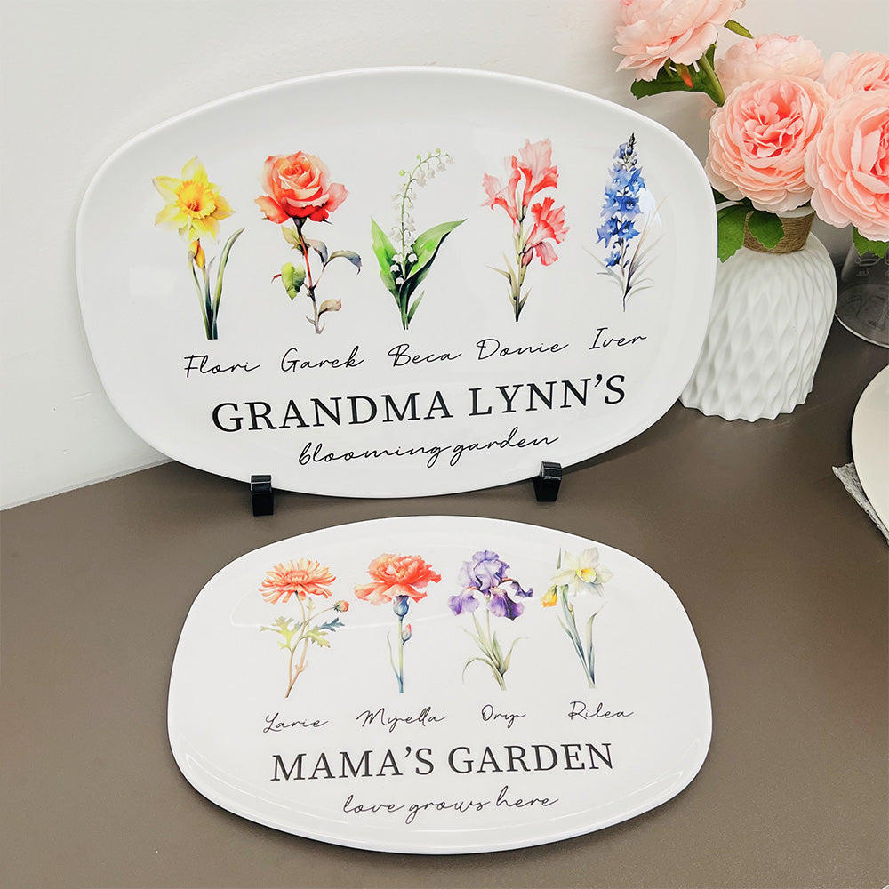 Personalized Mom's Garden Plate with Birthflowers and Names