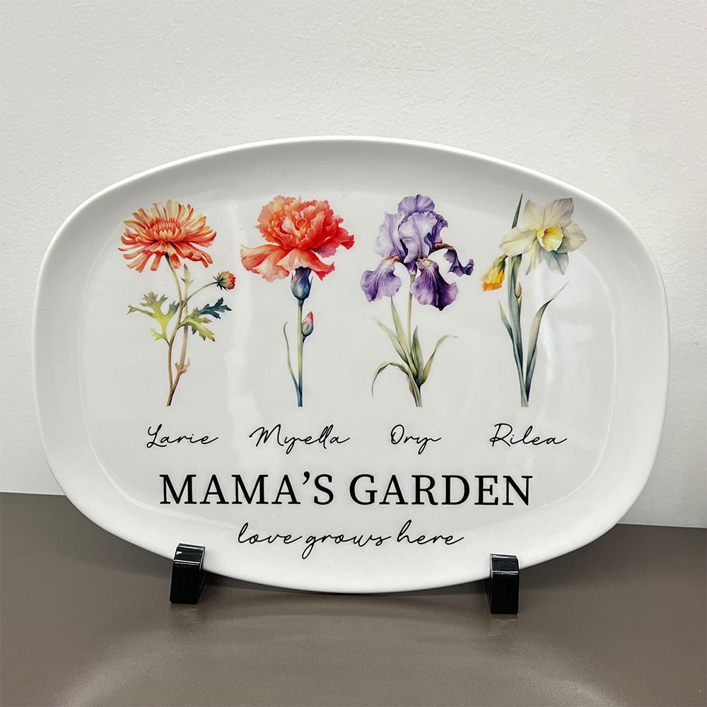 Personalized Mom's Garden Plate with Birthflowers and Names