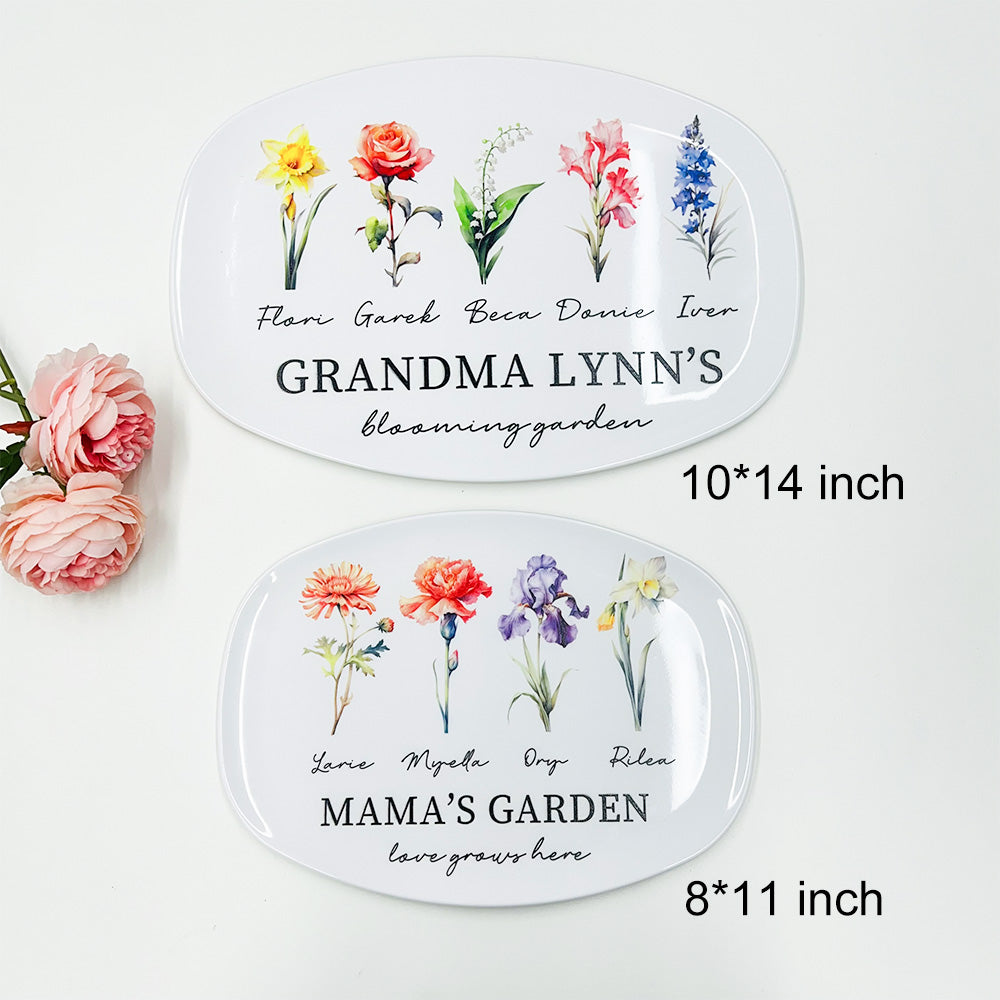 Personalized Mom's Garden Plate with Birthflowers and Names