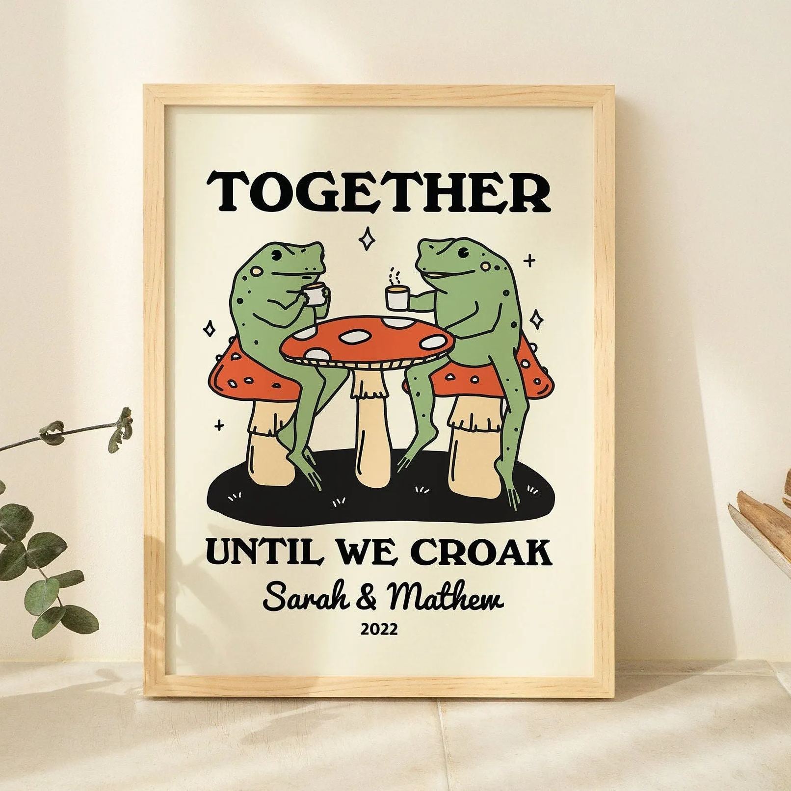 Personalized Frog Couple Print, Custom Frog Illustration Frame,Valentines Gift