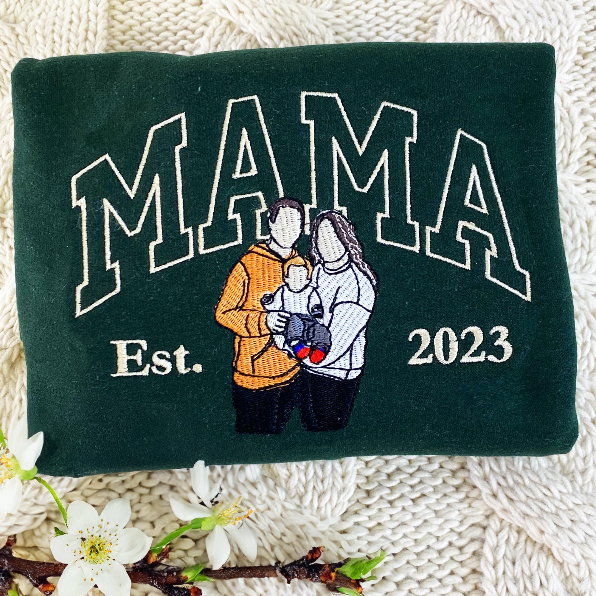 Custom Mama Sweatshirt with Photo Mama and Kids Portrait Family Portrait Hoodie Gift For Mother's Day