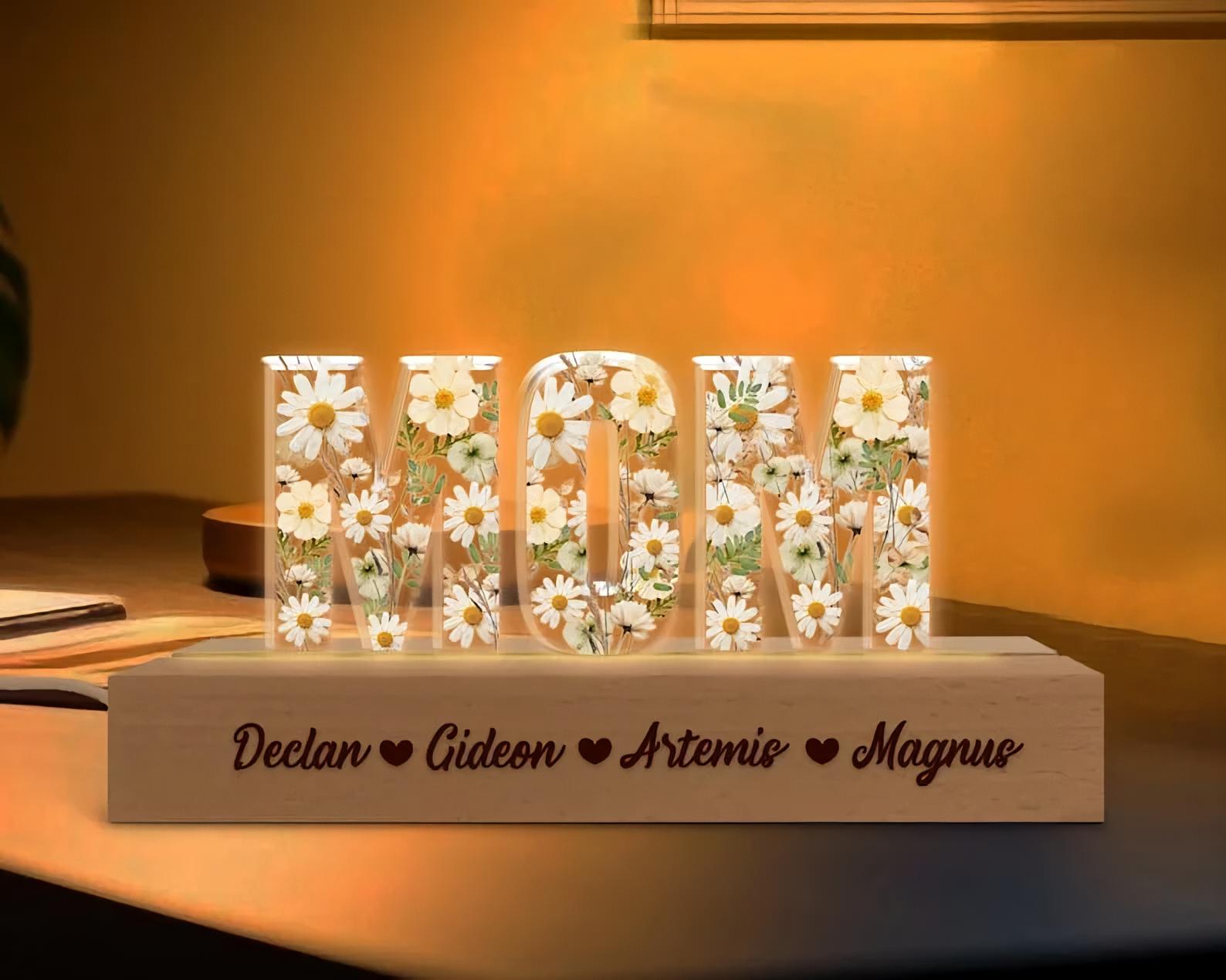 Custom Mothers Day Birth Flower Night Light, 3D Led Light Mom Floral, New Mom Gift