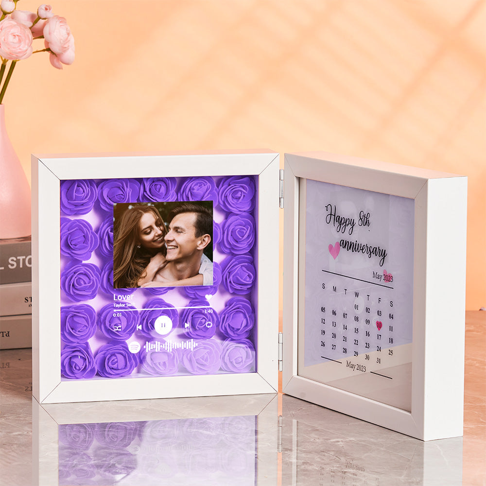 Personalized Photo Rose Flower Foldable Frame Custom Music Code Anniversary Gift for Couple