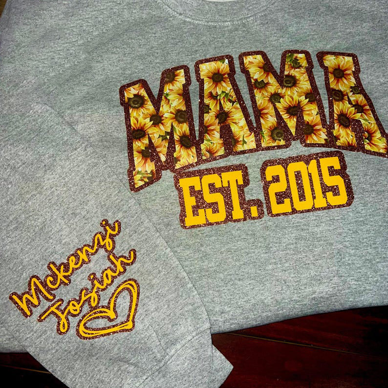 Custom Leopard Embroidery Mama Est Yaer Glitter Sweatshirt With Kids Name