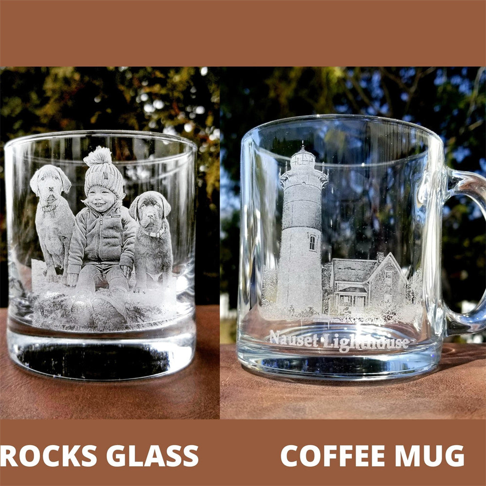 Etched Picture Rocks Glass Father's Day Personalized Whiskey Glass