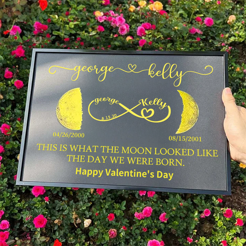 Custom Moon Phase Frame With Text & Date- This is How the Moon Looked Like on the Day we Met / Got Married / Engaged