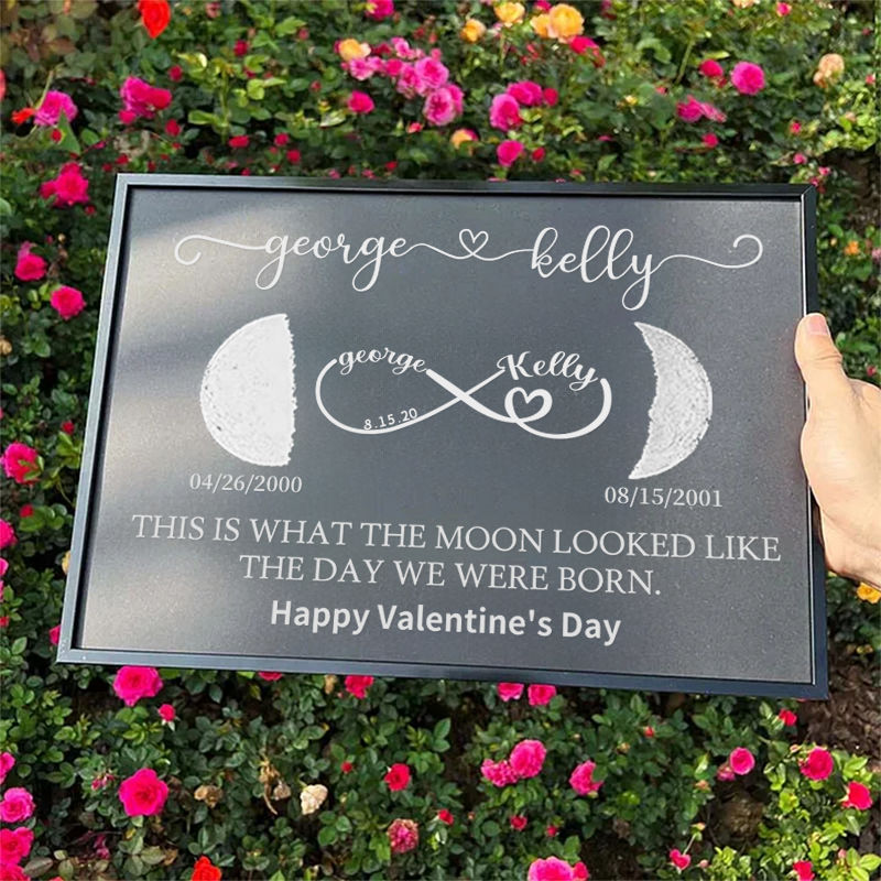 Custom Moon Phase Frame With Text & Date- This is How the Moon Looked Like on the Day we Met / Got Married / Engaged