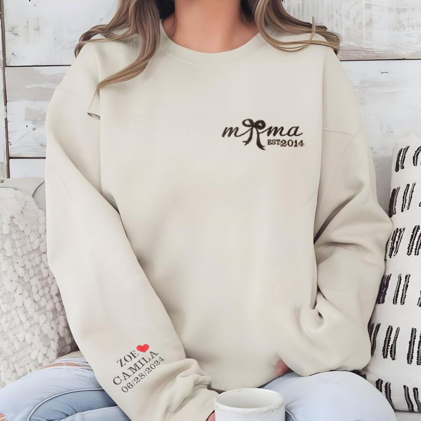 Customized Date Bow Embroidered Sweatshirt For Mother's Day Gift