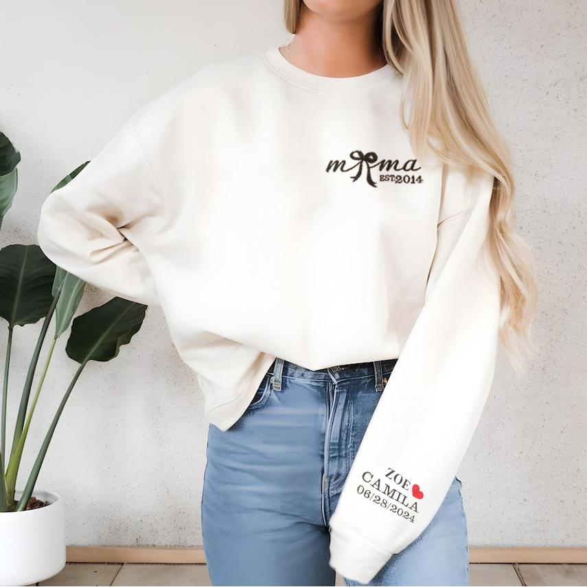 Customized Date Bow Embroidered Sweatshirt For Mother's Day Gift