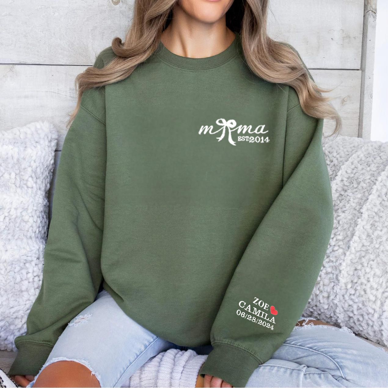 Customized Date Bow Embroidered Sweatshirt For Mother's Day Gift