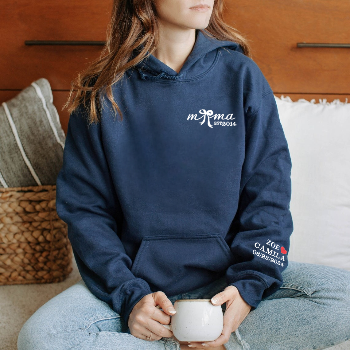 Customized Date Bow Embroidered Sweatshirt For Mother's Day Gift