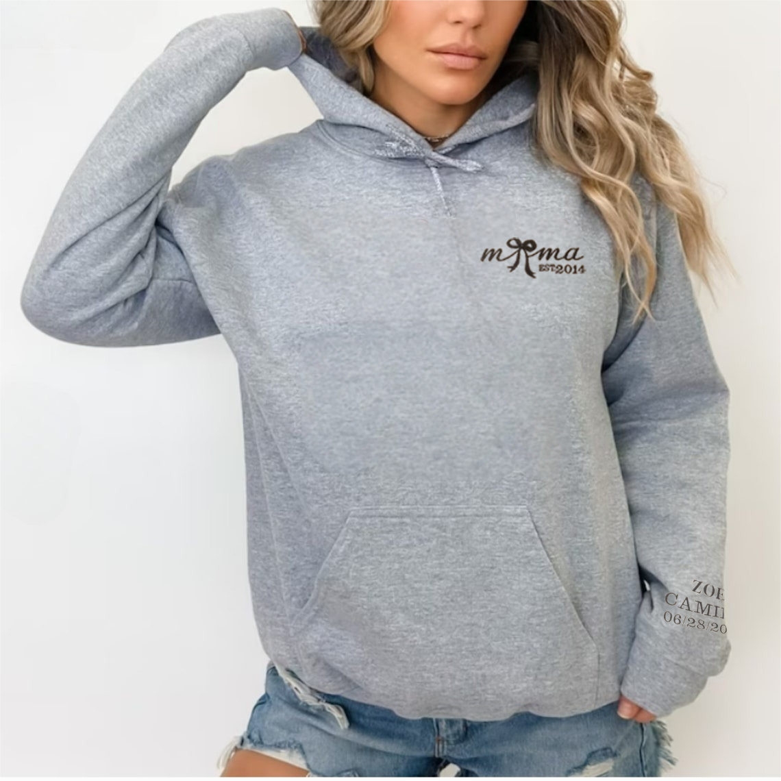 Customized Date Bow Embroidered Sweatshirt For Mother's Day Gift