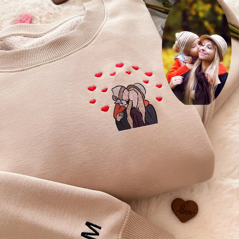 Custom Embroidered Mom Portrait Sweatshirt from Photo