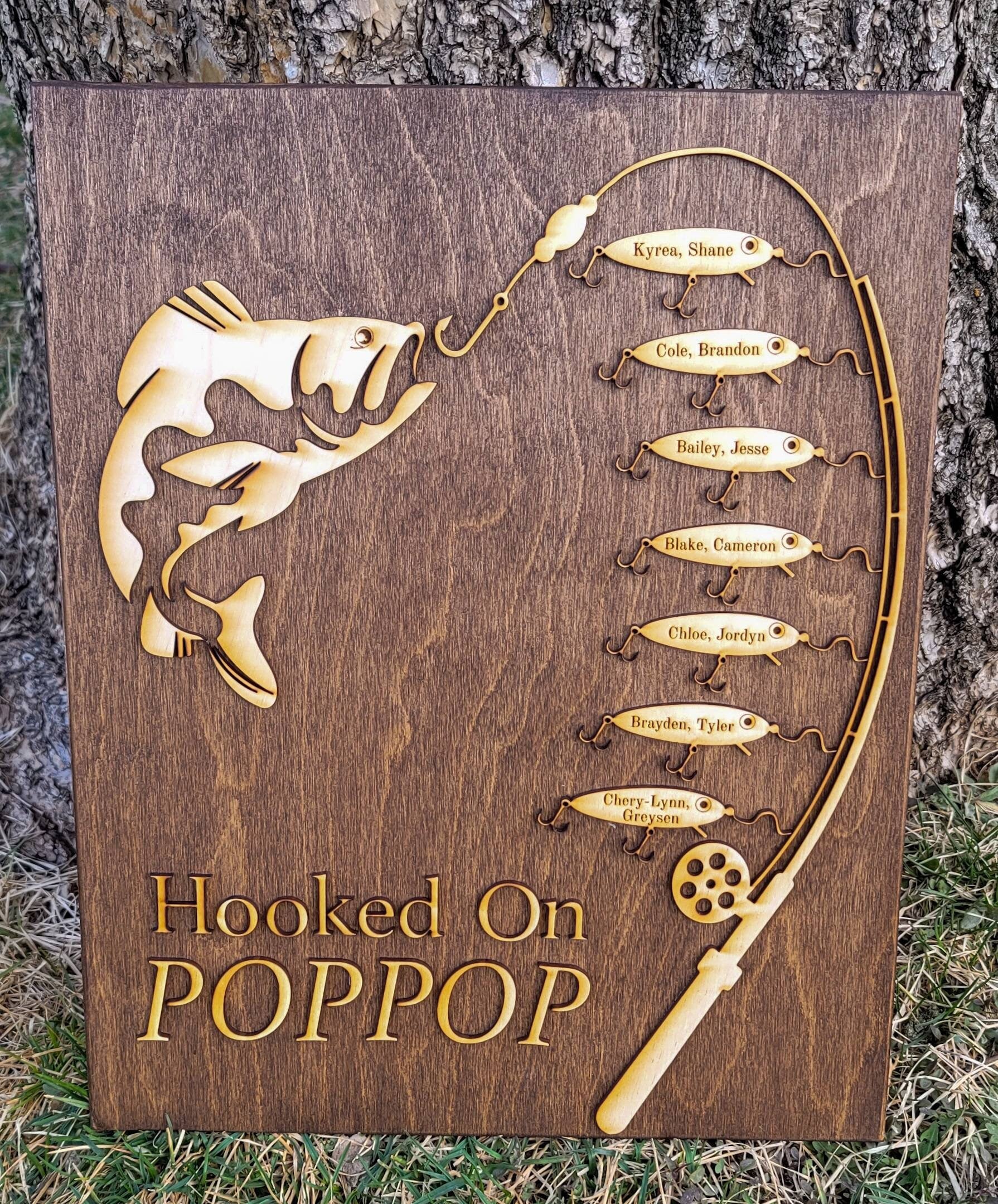 Gift for Papa Hooked on Grandpa/Papa/Dad Birthday Sign Personalized Customized Fishing Trip Gift