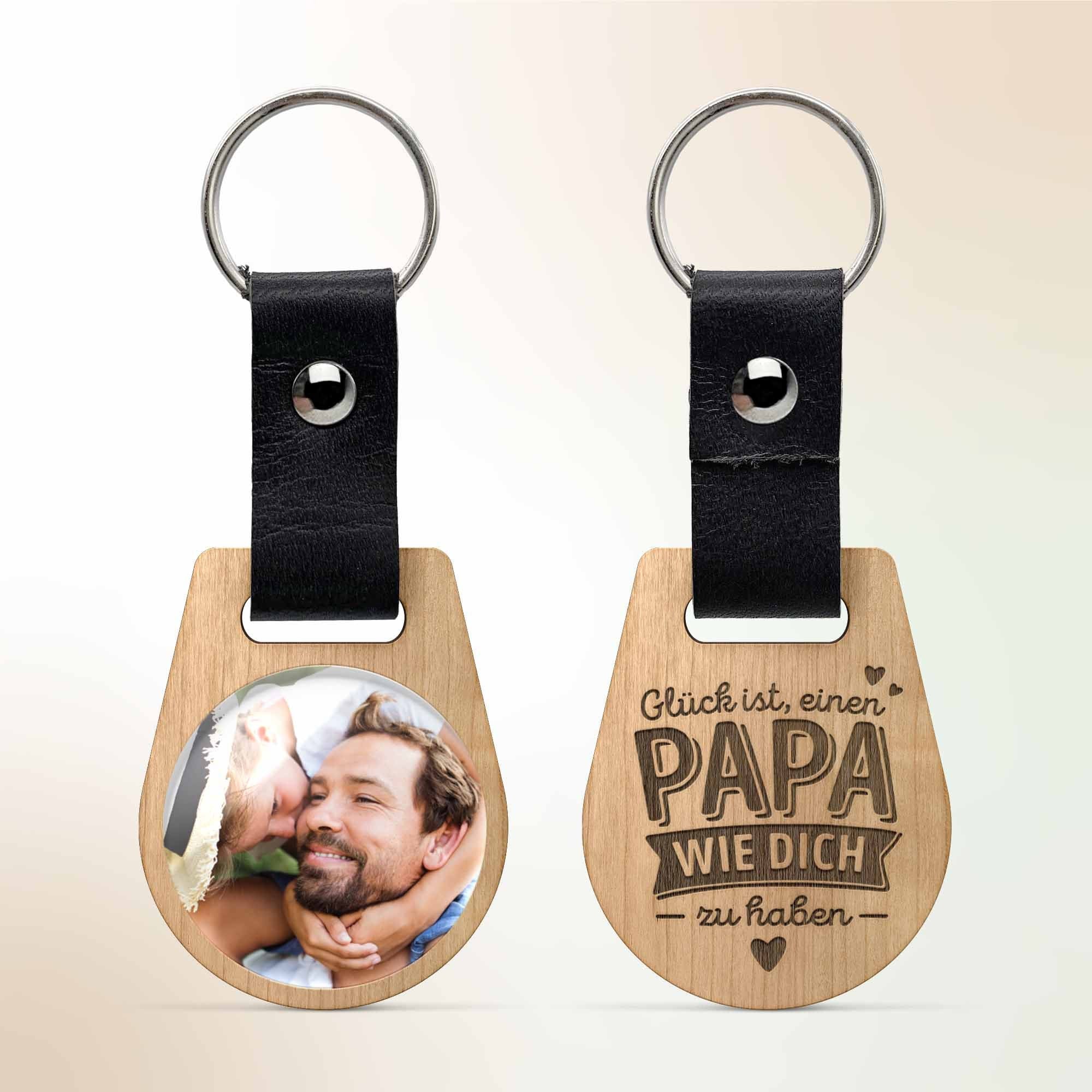 Photo keychain dad made of wood | Happiness is having a dad like you engraving