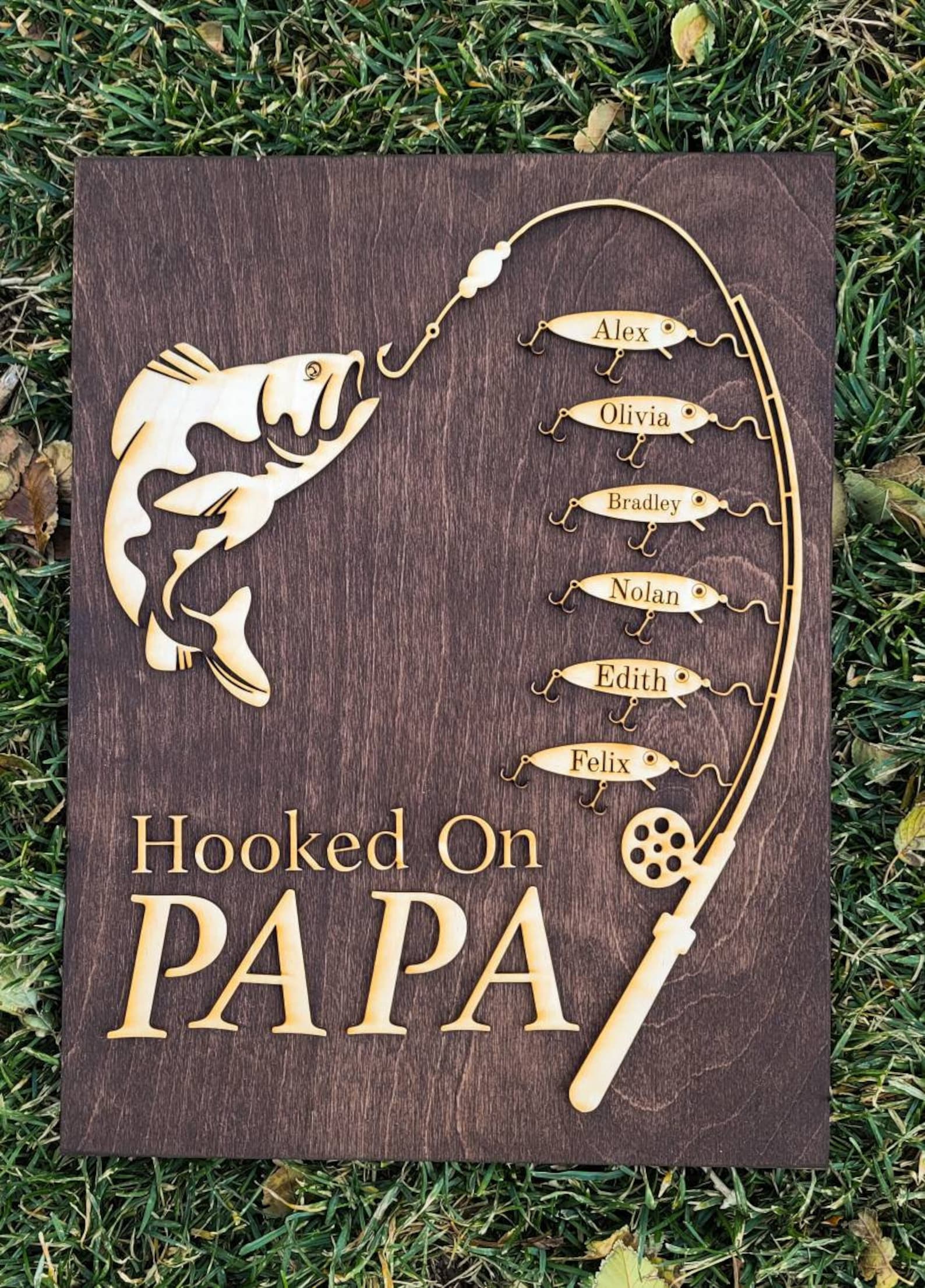 Gift for Papa Hooked on Grandpa/Papa/Dad Birthday Sign Personalized Customized Fishing Trip Gift