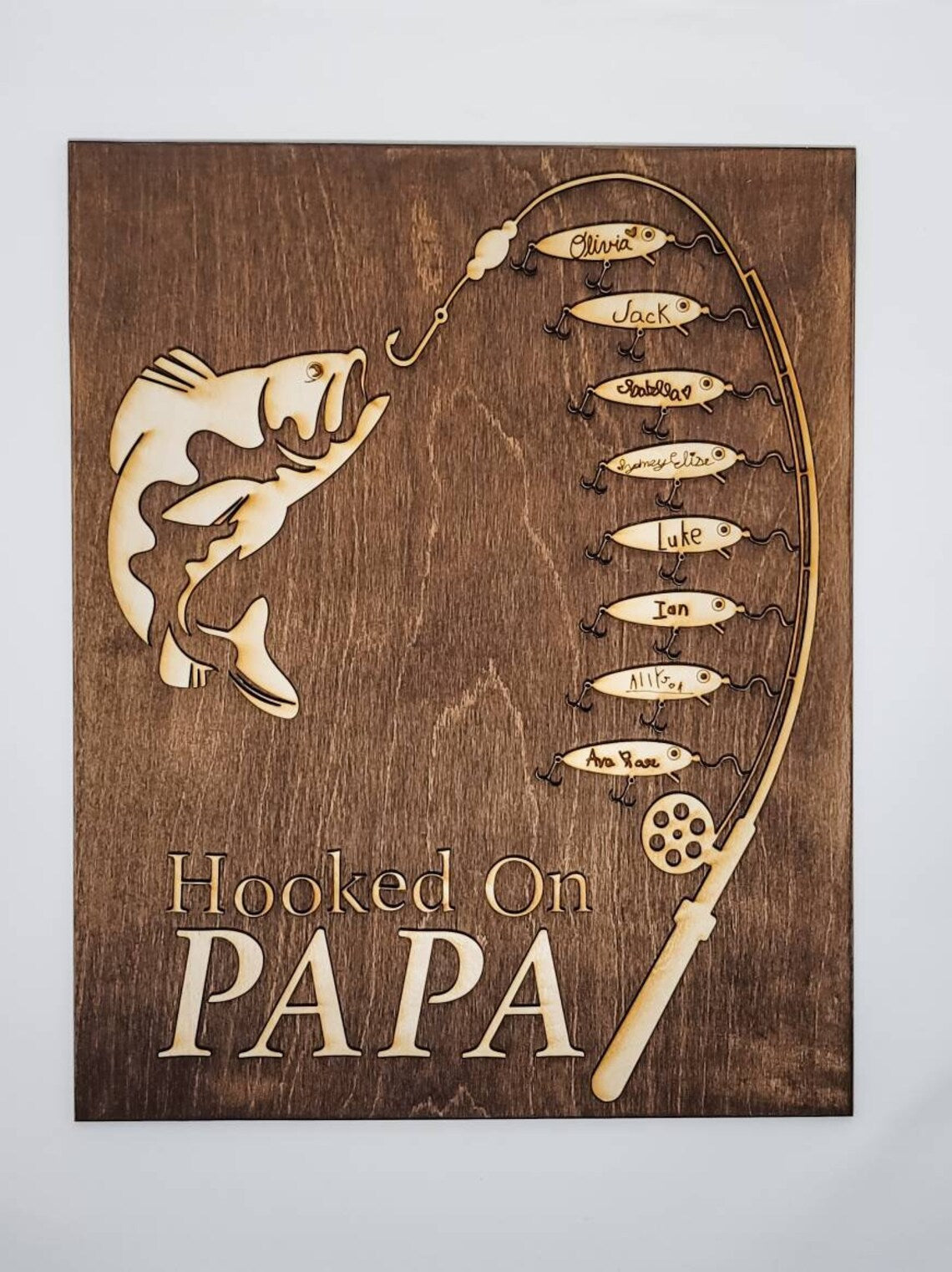 Gift for Papa Hooked on Grandpa/Papa/Dad Birthday Sign Personalized Customized Fishing Trip Gift