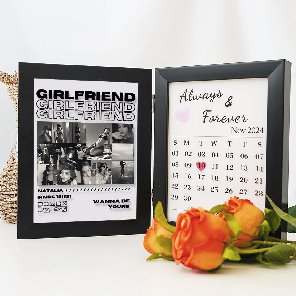 Personalized Girlfriend Photo Frame With Anniversary Calendar