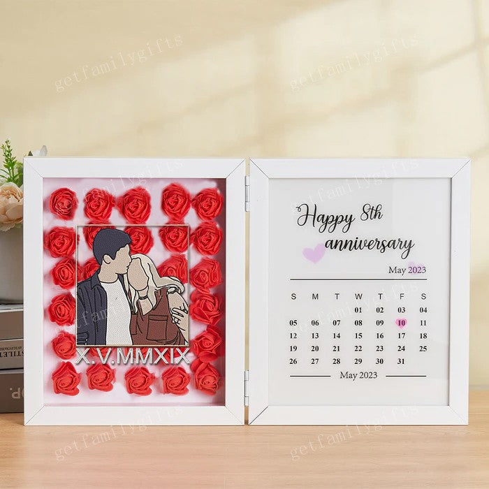 Custom Couple Portrait Flower Shadow Box Anniversary Calendar Frame