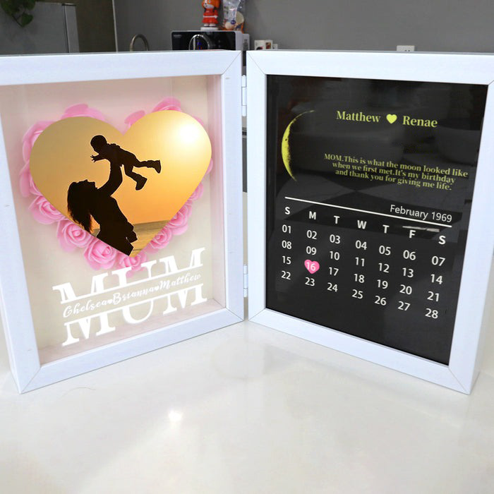 (Mom Photo With Name) With REAL MOON PHASE Anniversary Calendar Custom flower frame