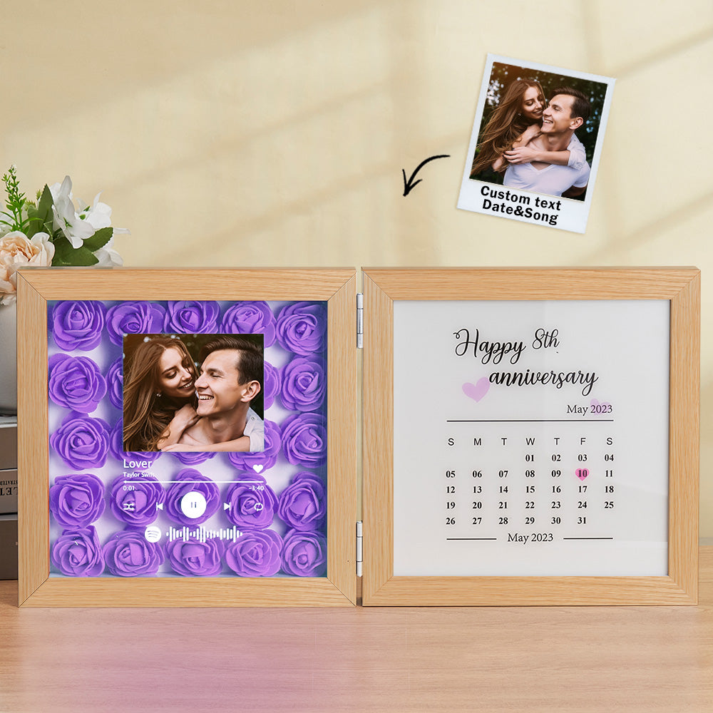 Personalized Photo Rose Flower Foldable Frame Custom Music Code Anniversary Gift for Couple