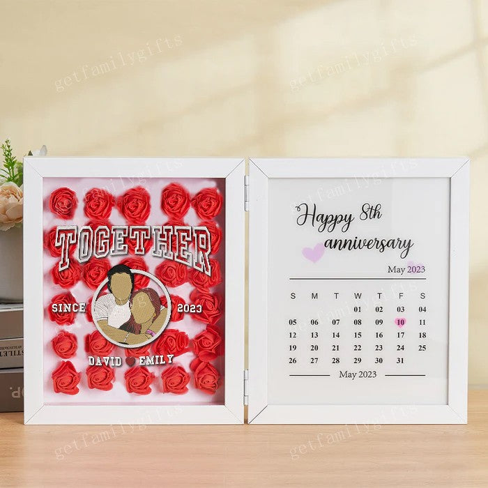 Custom Couple Portrait Flower Shadow Box Anniversary Calendar Frame