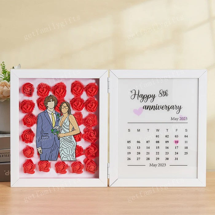 Custom Couple Portrait Flower Shadow Box Anniversary Calendar Frame