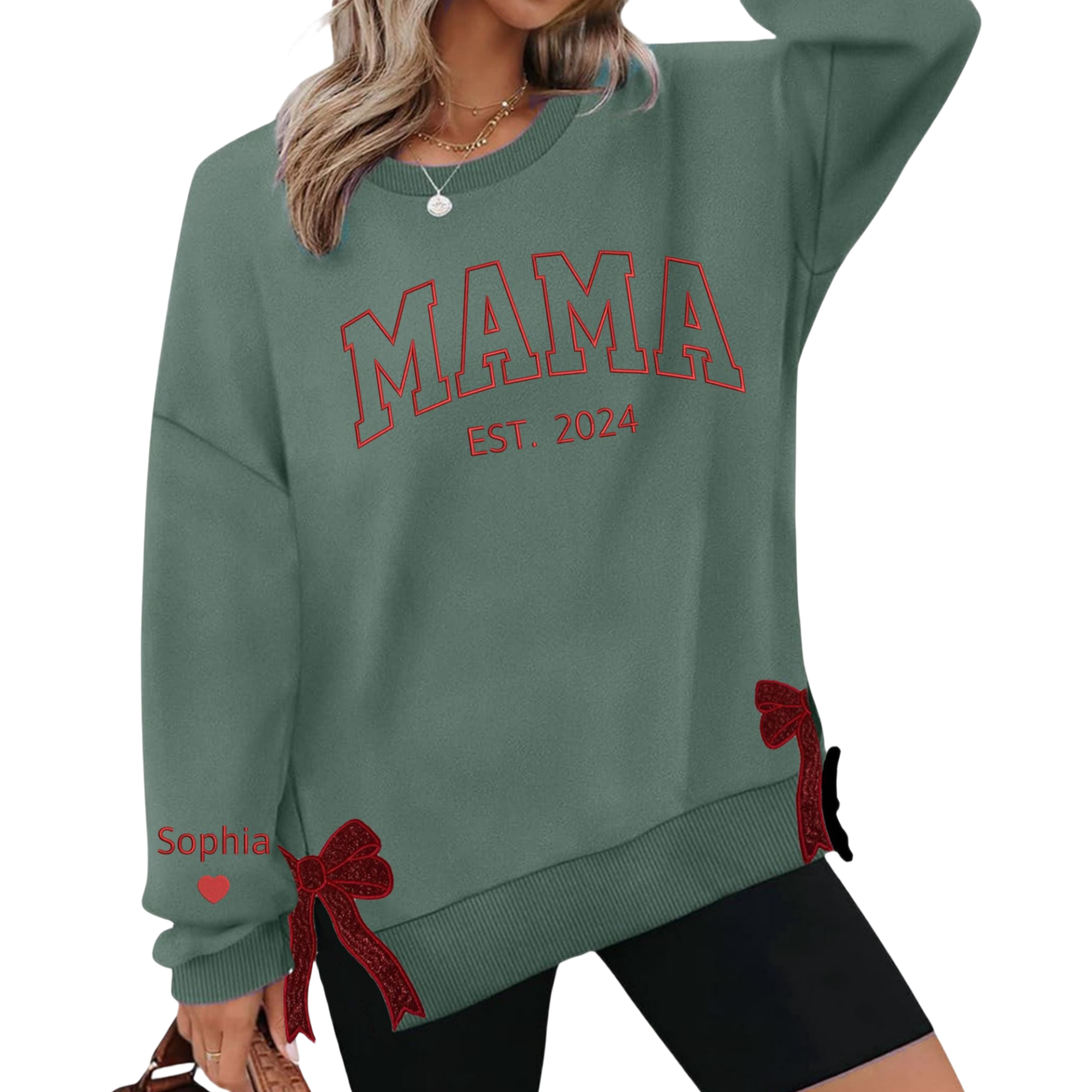 Personalized Mama Embroidered Glitter Side Bow Sweatshirt