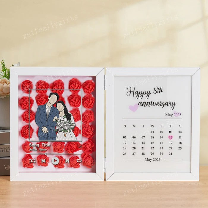 Custom Couple Portrait Flower Shadow Box Anniversary Calendar Frame