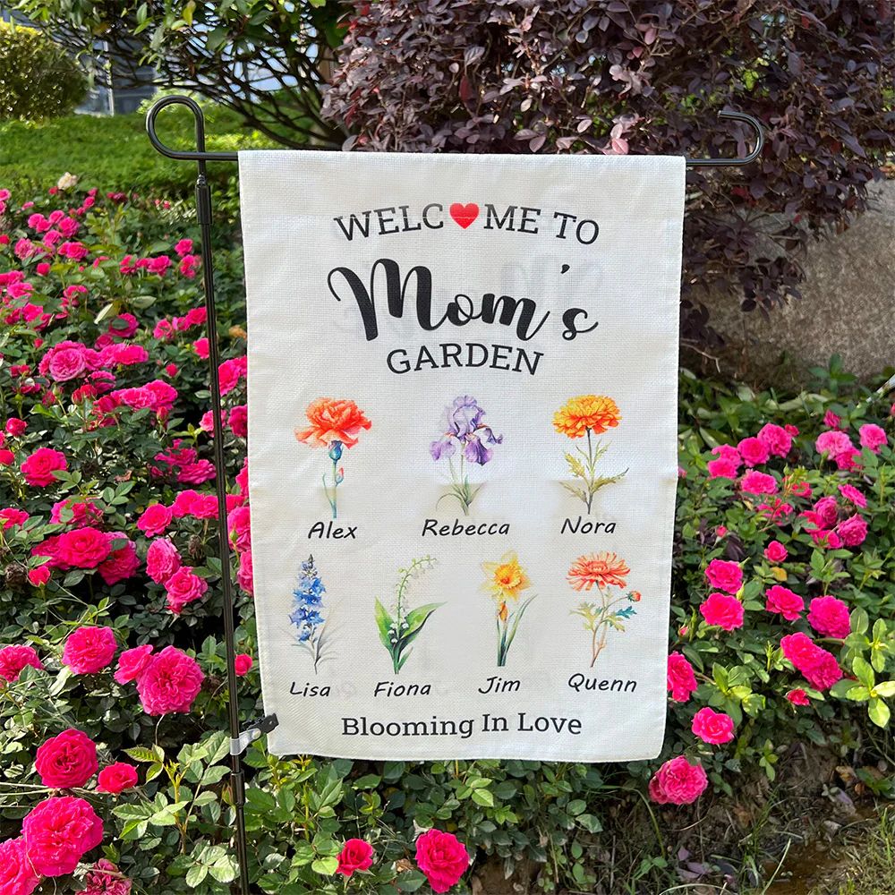 Custom Mom's Garden Birth Flower Flag With Kid's Names-Gift For Mom, Grandma