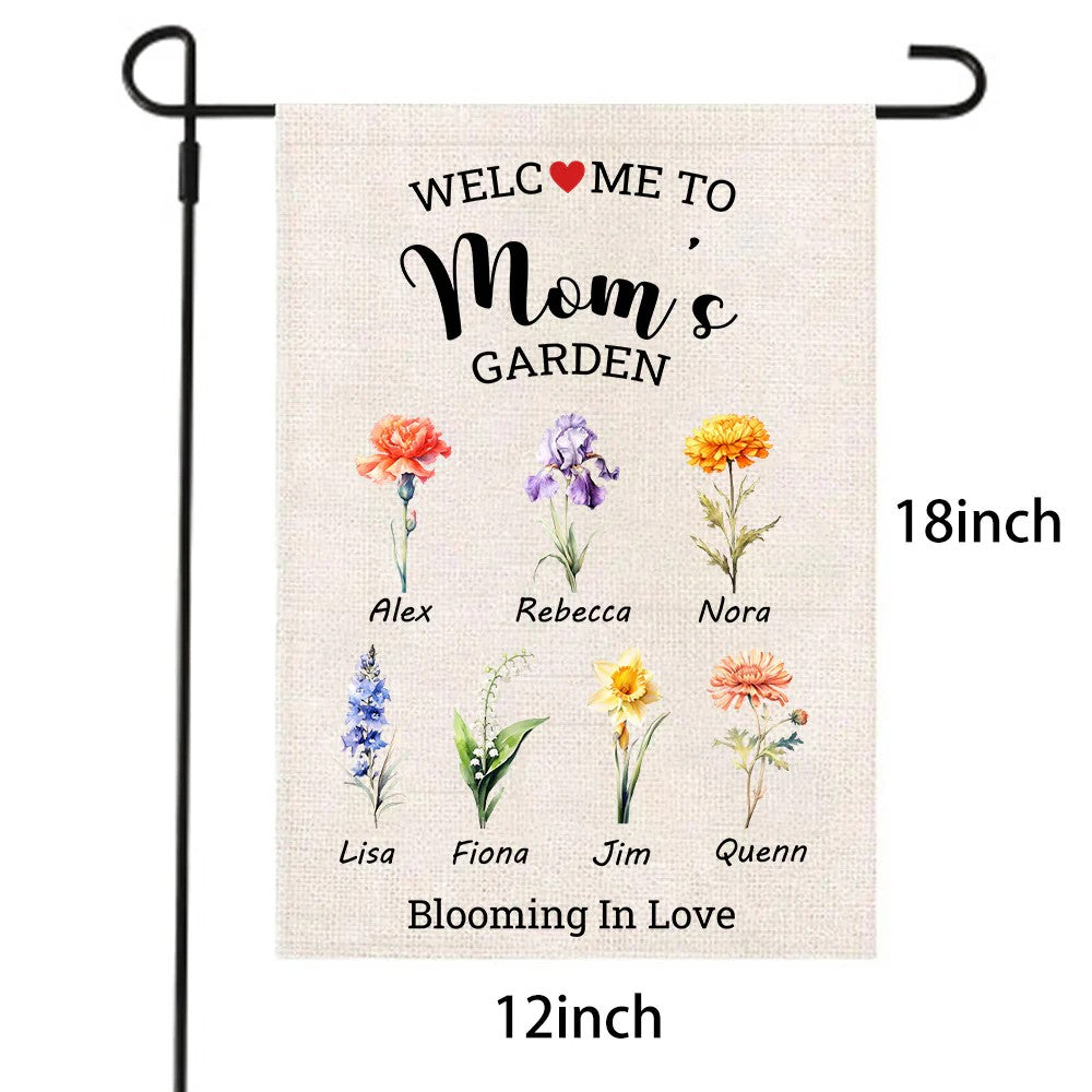 Custom Mom's Garden Birth Flower Flag With Kid's Names-Gift For Mom, Grandma