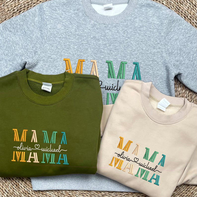 Mother Custom Name Embroidered Sweatshirt,Mama Custom Text Embroidered Crewneck