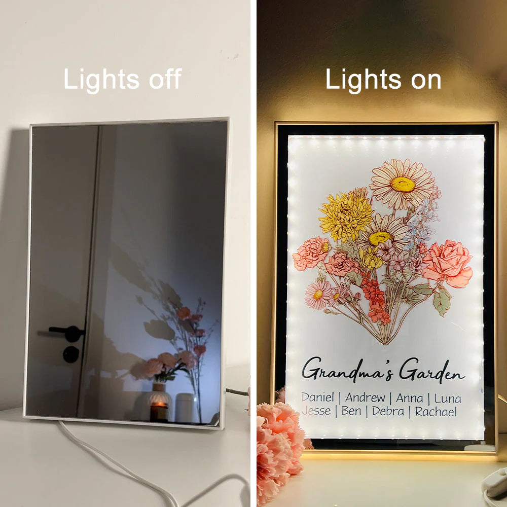 Custom Birth Flower Bouquet LED Light Magic Mirror - Mother's Day Gift