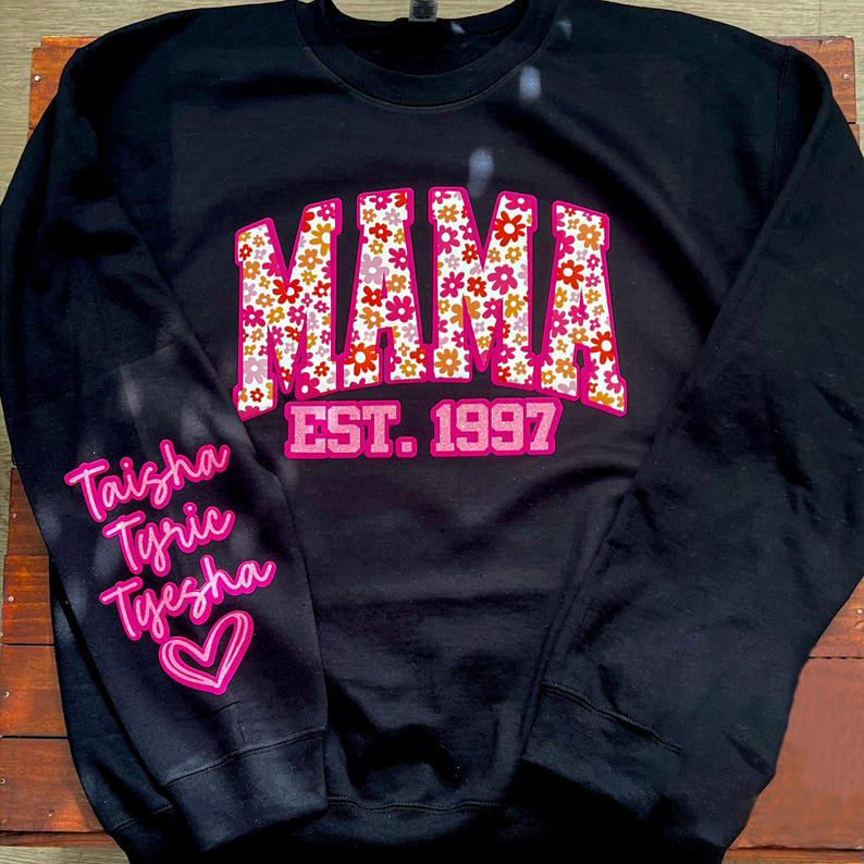 Custom Leopard Embroidery Mama Est Yaer Glitter Sweatshirt With Kids Name